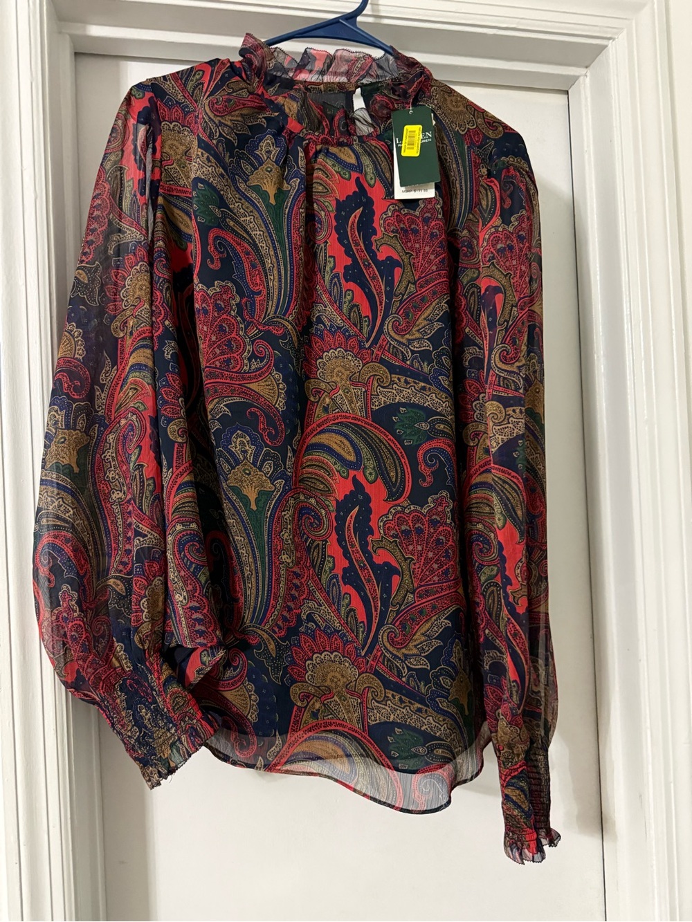Lauren Ralph Lauren Red & Navy Blue Paisley Blouse